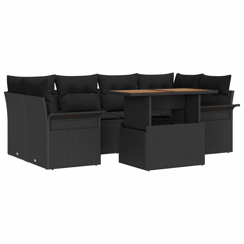vidaXL Zestaw Sof na Ogród z przechowywaniem 7 pcs Czarny Polirattan