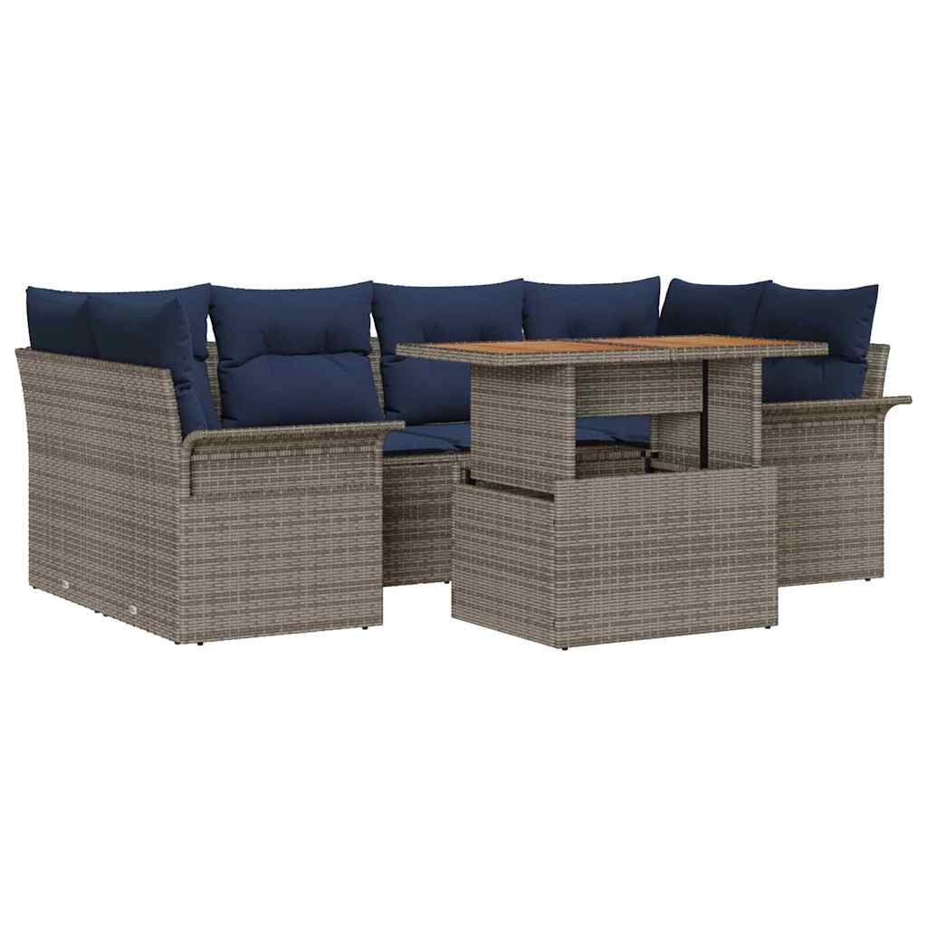 vidaXL Zestaw Sof na Ogród z przechowywaniem 7 pcs Szary Polirattan
