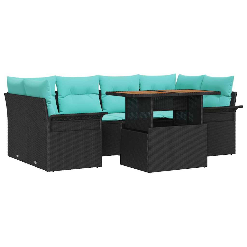 vidaXL Zestaw Sof na Ogród z przechowywaniem 7 pcs Czarny Polirattan