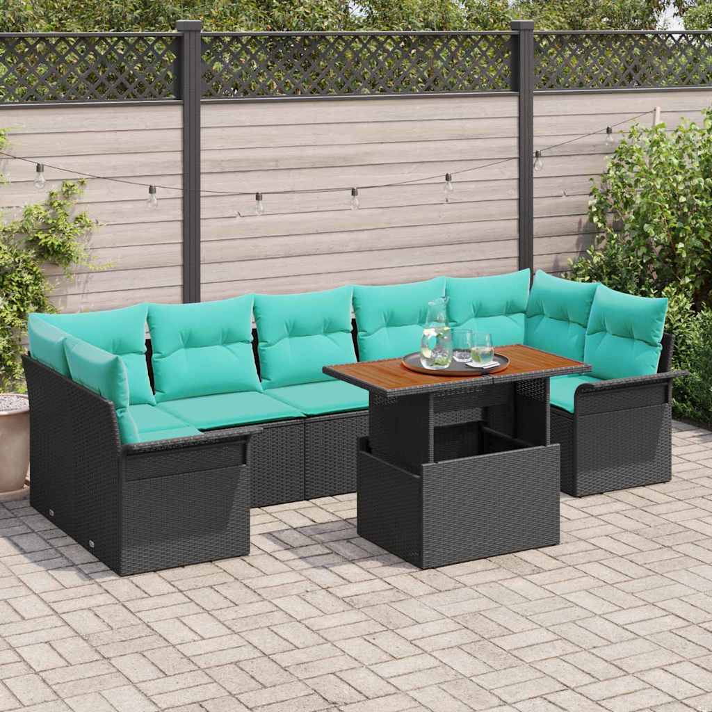 vidaXL Zestaw Sof na Ogród z przechowywaniem 8 pcs Czarny Polirattan