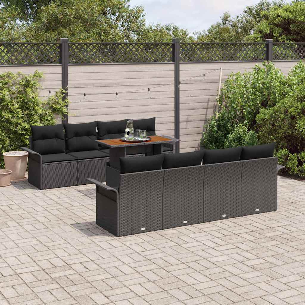 vidaXL Zestaw Sof na Ogród z przechowywaniem 9 pcs Czarny Polirattan