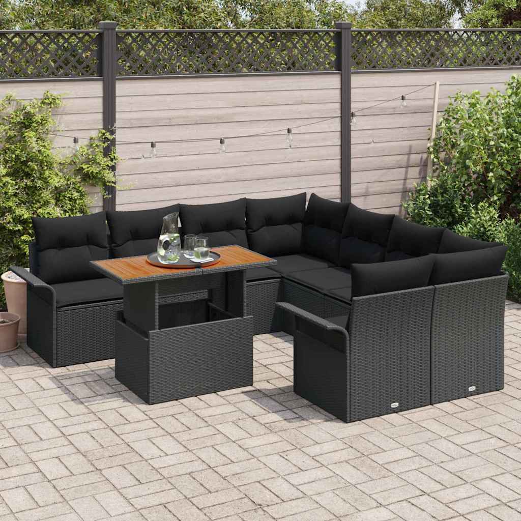 vidaXL Zestaw Sof na Ogród z przechowywaniem 9 pcs Czarny Polirattan