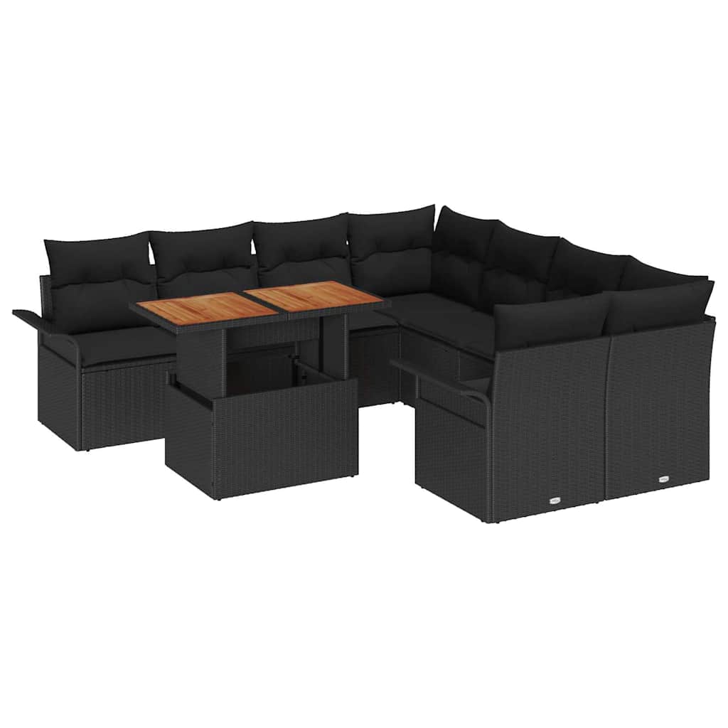 vidaXL Zestaw Sof na Ogród z przechowywaniem 9 pcs Czarny Polirattan