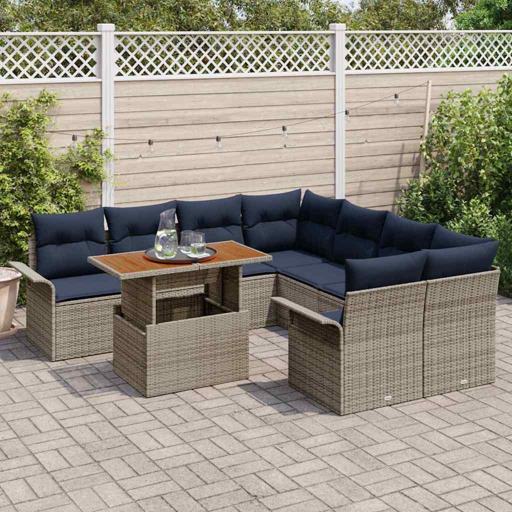vidaXL Zestaw Sof na Ogród z przechowywaniem 9 pcs Szary Polirattan