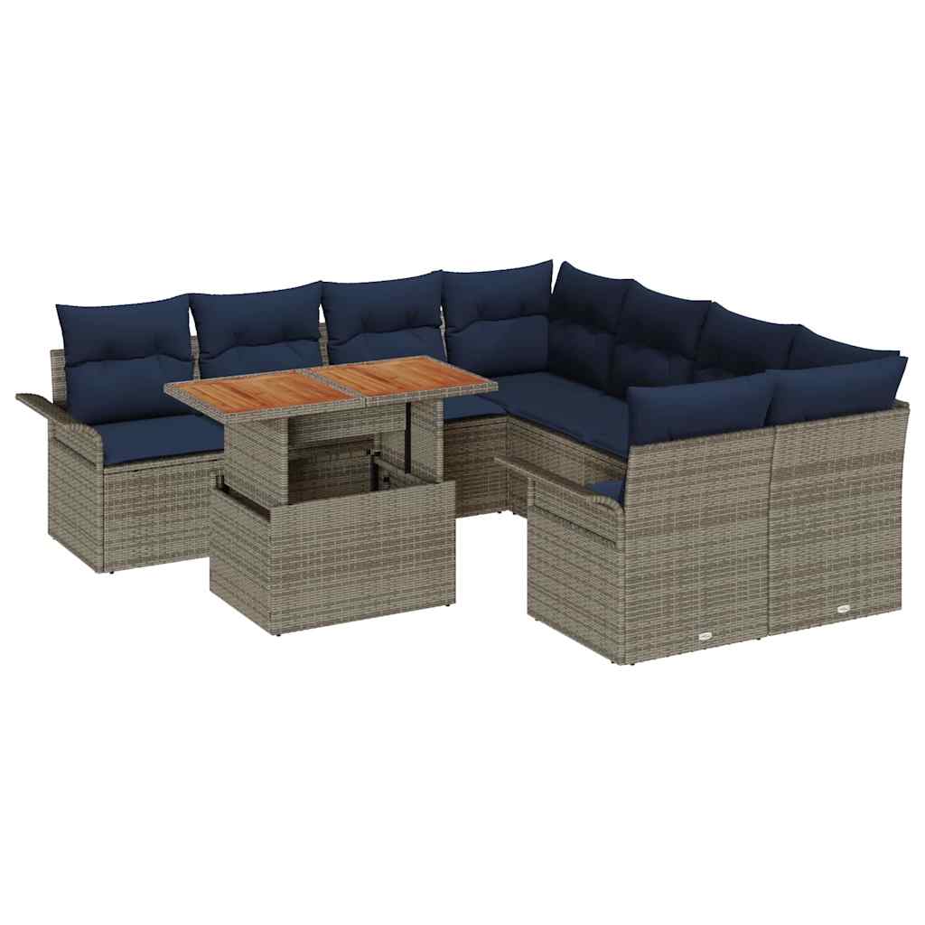 vidaXL Zestaw Sof na Ogród z przechowywaniem 9 pcs Szary Polirattan