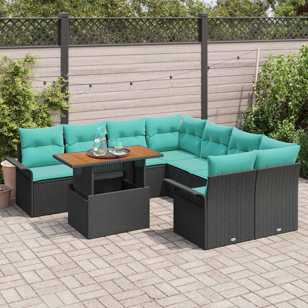 vidaXL Zestaw Sof na Ogród z przechowywaniem 9 pcs Czarny Polirattan