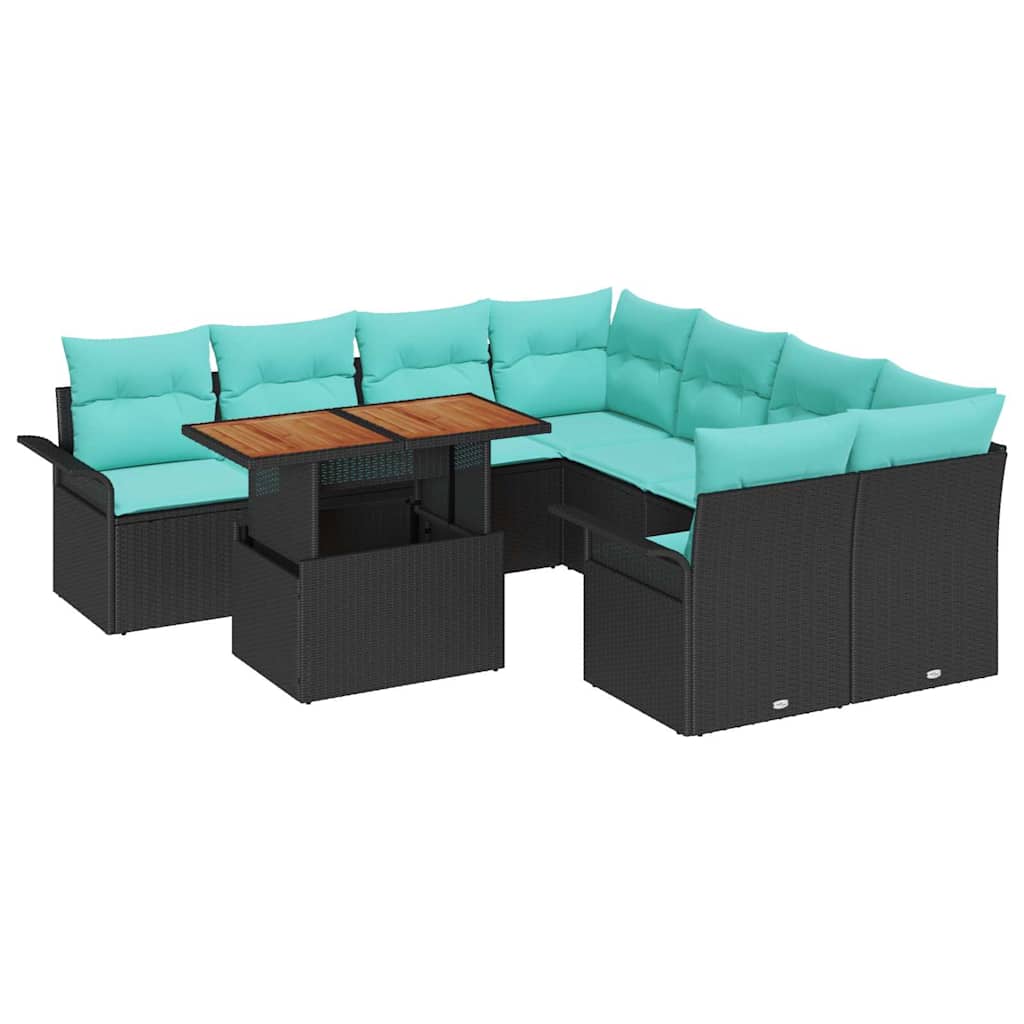vidaXL Zestaw Sof na Ogród z przechowywaniem 9 pcs Czarny Polirattan