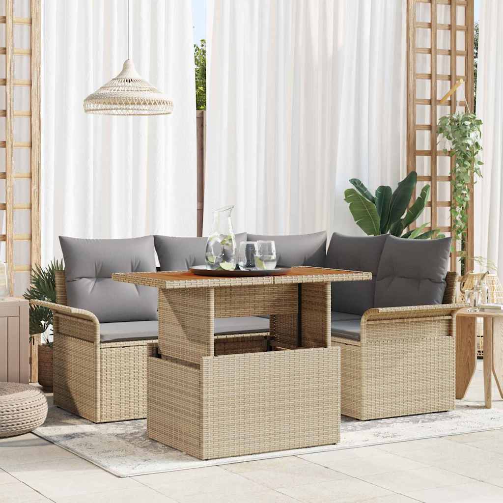 vidaXL Zestaw Sof na Ogród z przechowywaniem 5 pcs Beżowy Polirattan