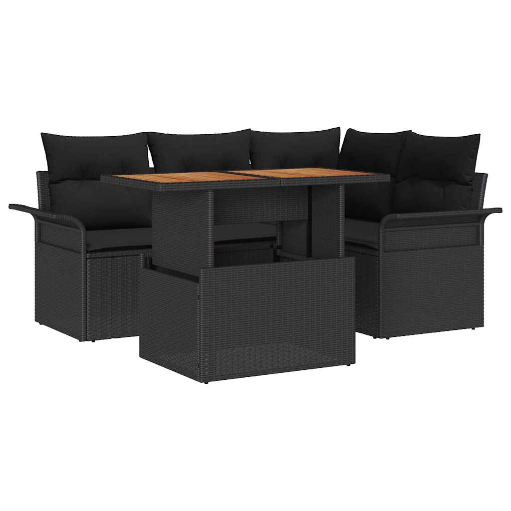 vidaXL Zestaw Sof na Ogród z przechowywaniem 5 pcs Czarny Polirattan