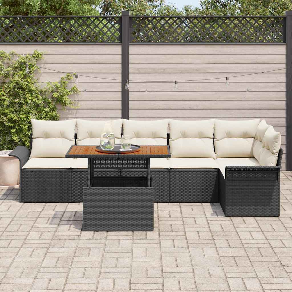vidaXL Zestaw Sof na Ogród z przechowywaniem 7 pcs Czarny Polirattan