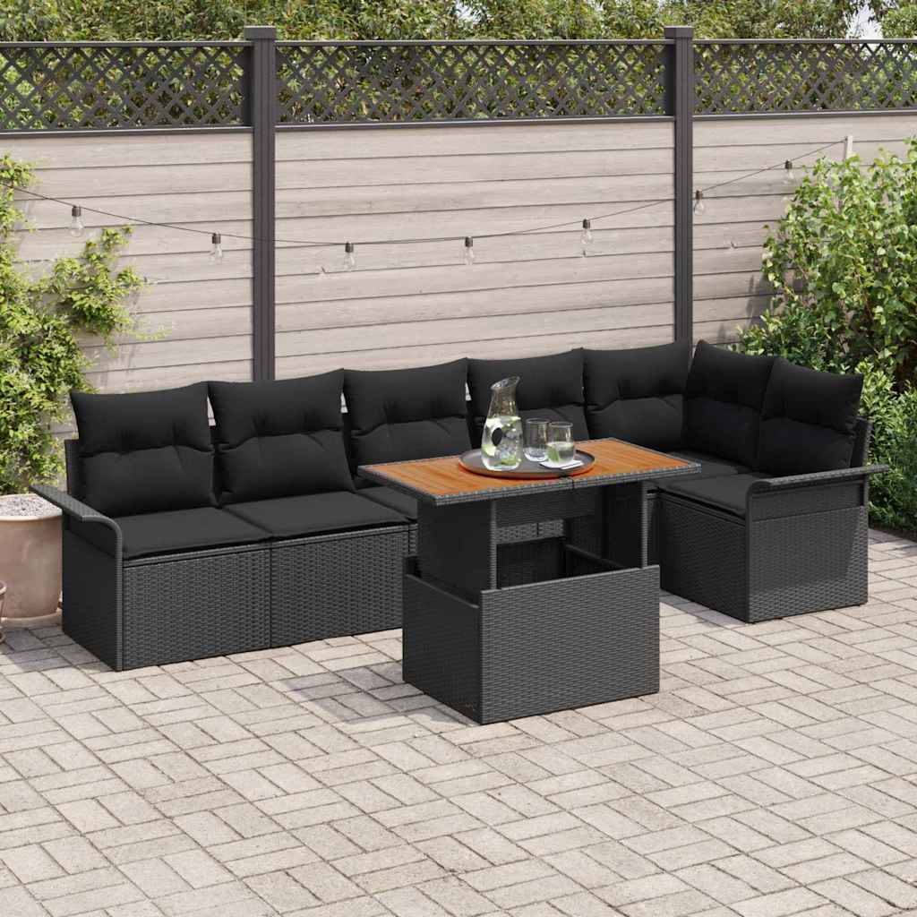 vidaXL Zestaw Sof na Ogród z przechowywaniem 7 pcs Czarny Polirattan