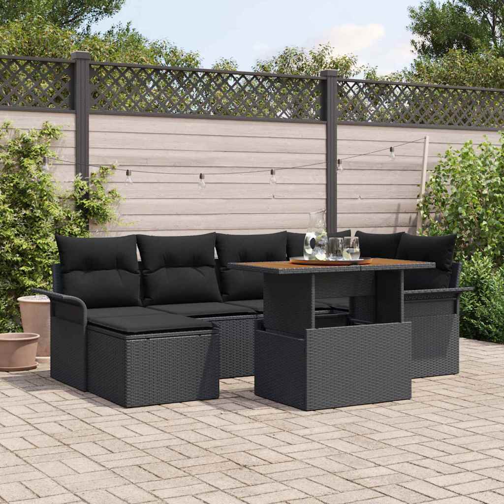 vidaXL Zestaw Sof na Ogród z przechowywaniem 7 pcs Czarny Polirattan