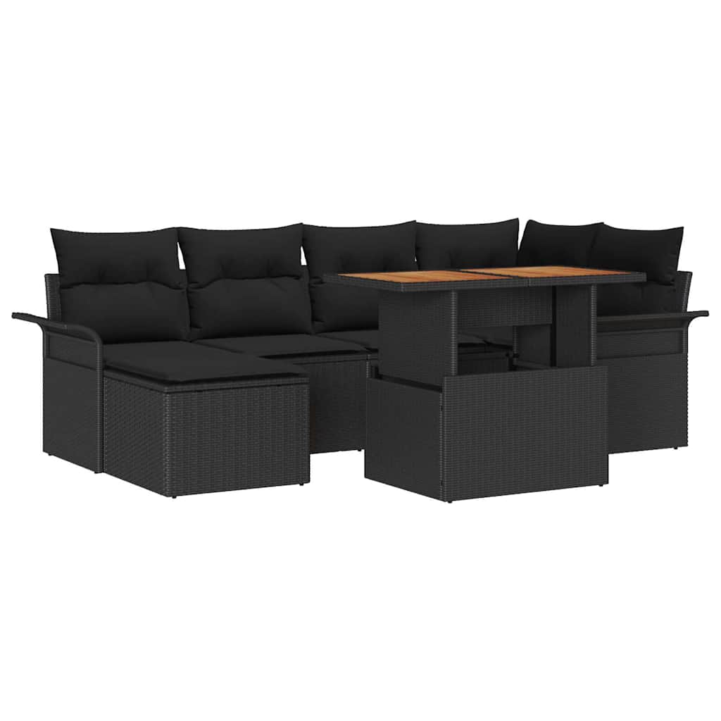 vidaXL Zestaw Sof na Ogród z przechowywaniem 7 pcs Czarny Polirattan