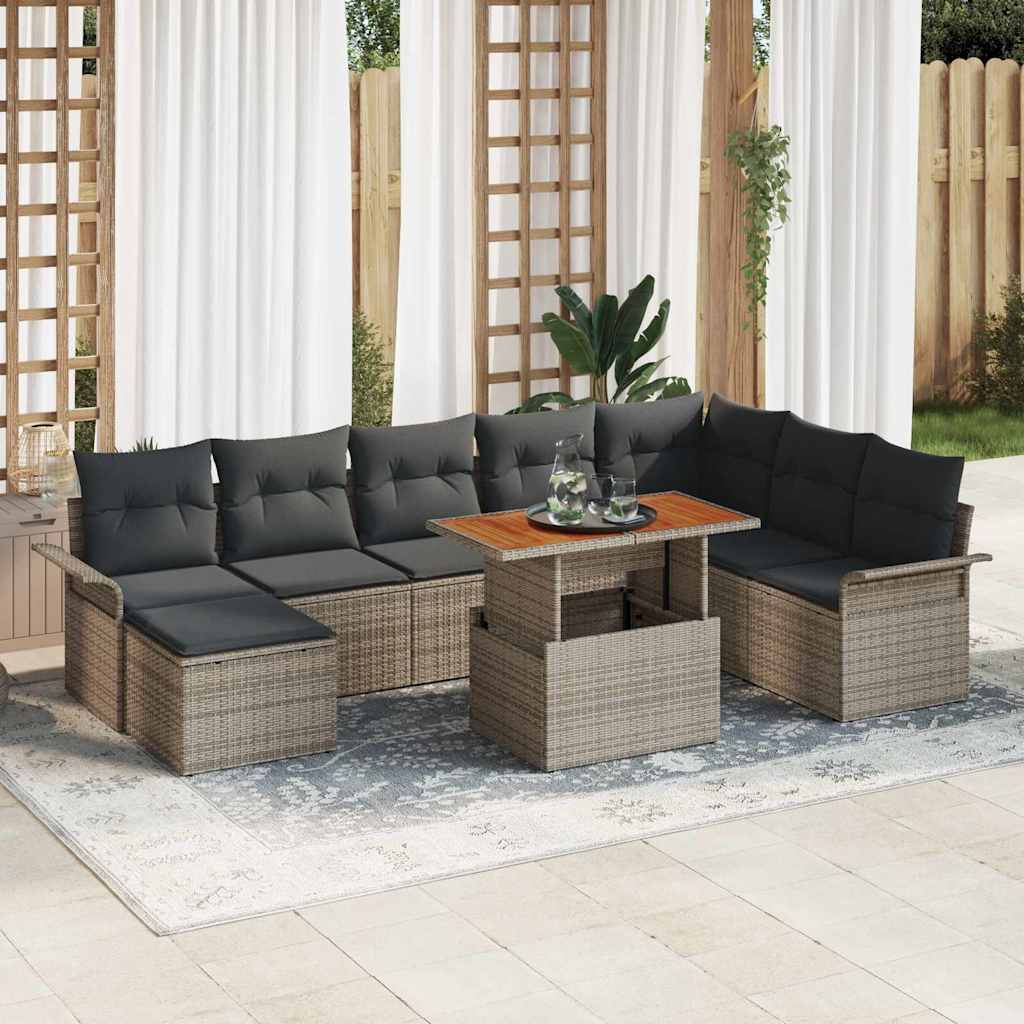 vidaXL Zestaw Sof na Ogród z przechowywaniem 9 pcs Szary Polirattan