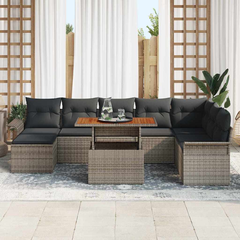 vidaXL Zestaw Sof na Ogród z przechowywaniem 9 pcs Szary Polirattan