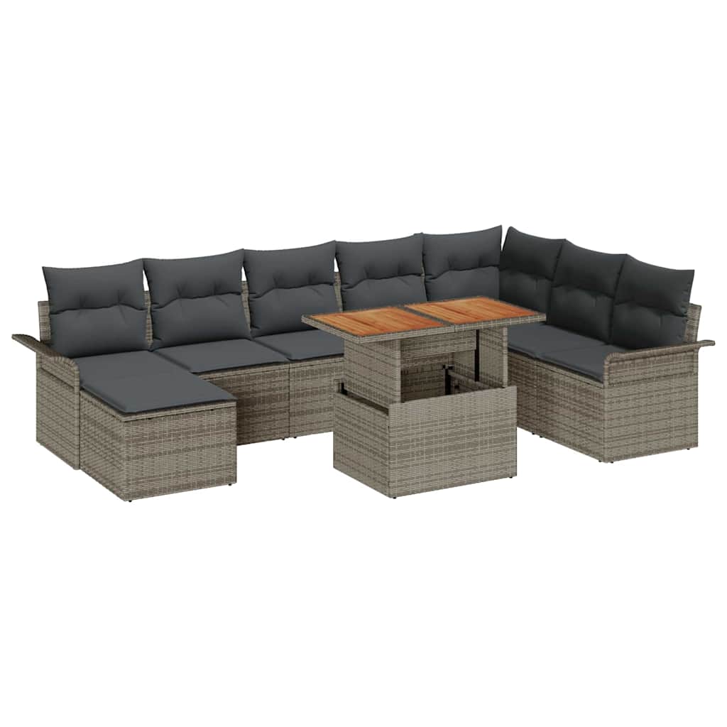vidaXL Zestaw Sof na Ogród z przechowywaniem 9 pcs Szary Polirattan