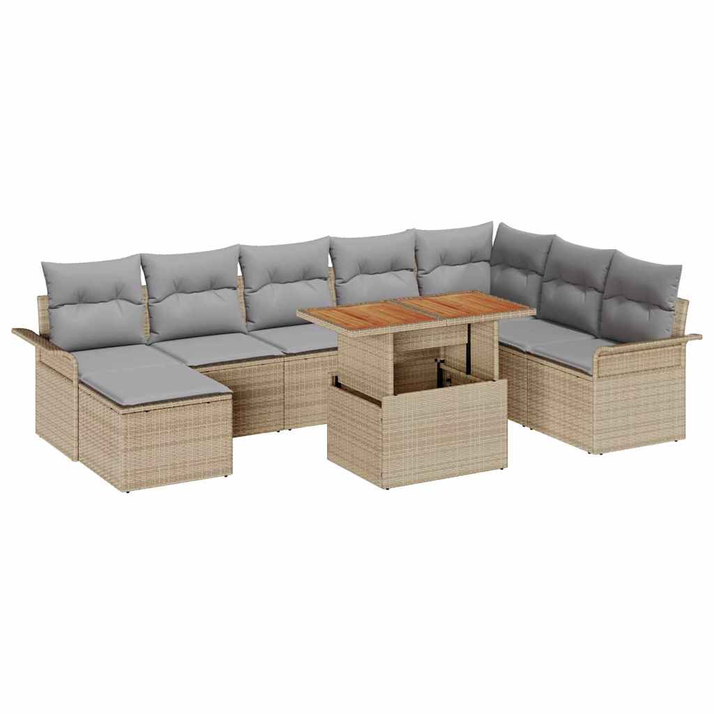 vidaXL Zestaw Sof na Ogród z przechowywaniem 9 pcs Beżowy Polirattan