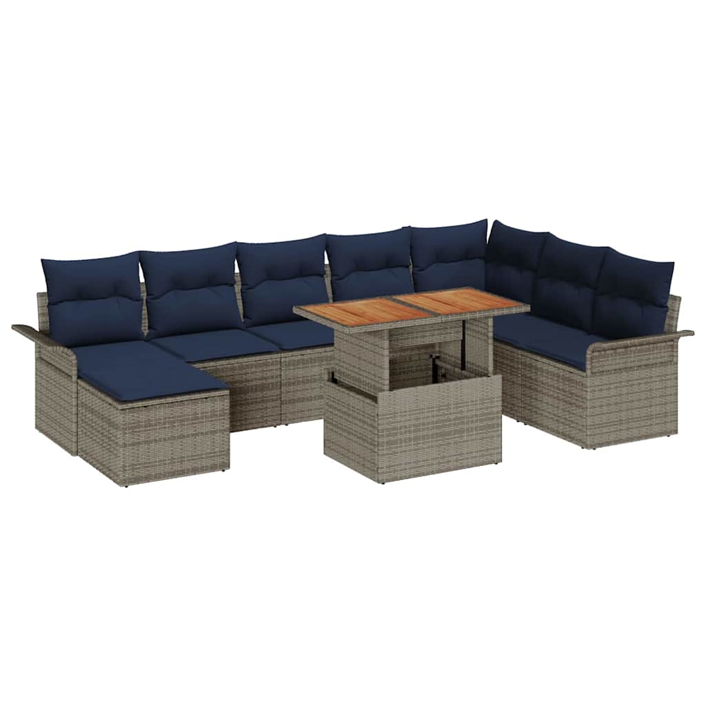 vidaXL Zestaw Sof na Ogród z przechowywaniem 9 pcs Szary Polirattan