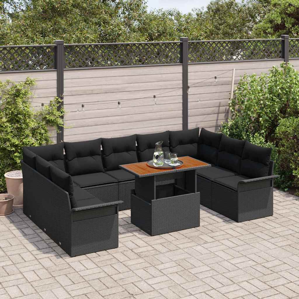 vidaXL Zestaw Sof na Ogród z przechowywaniem 10 pcs Czarny Polirattan