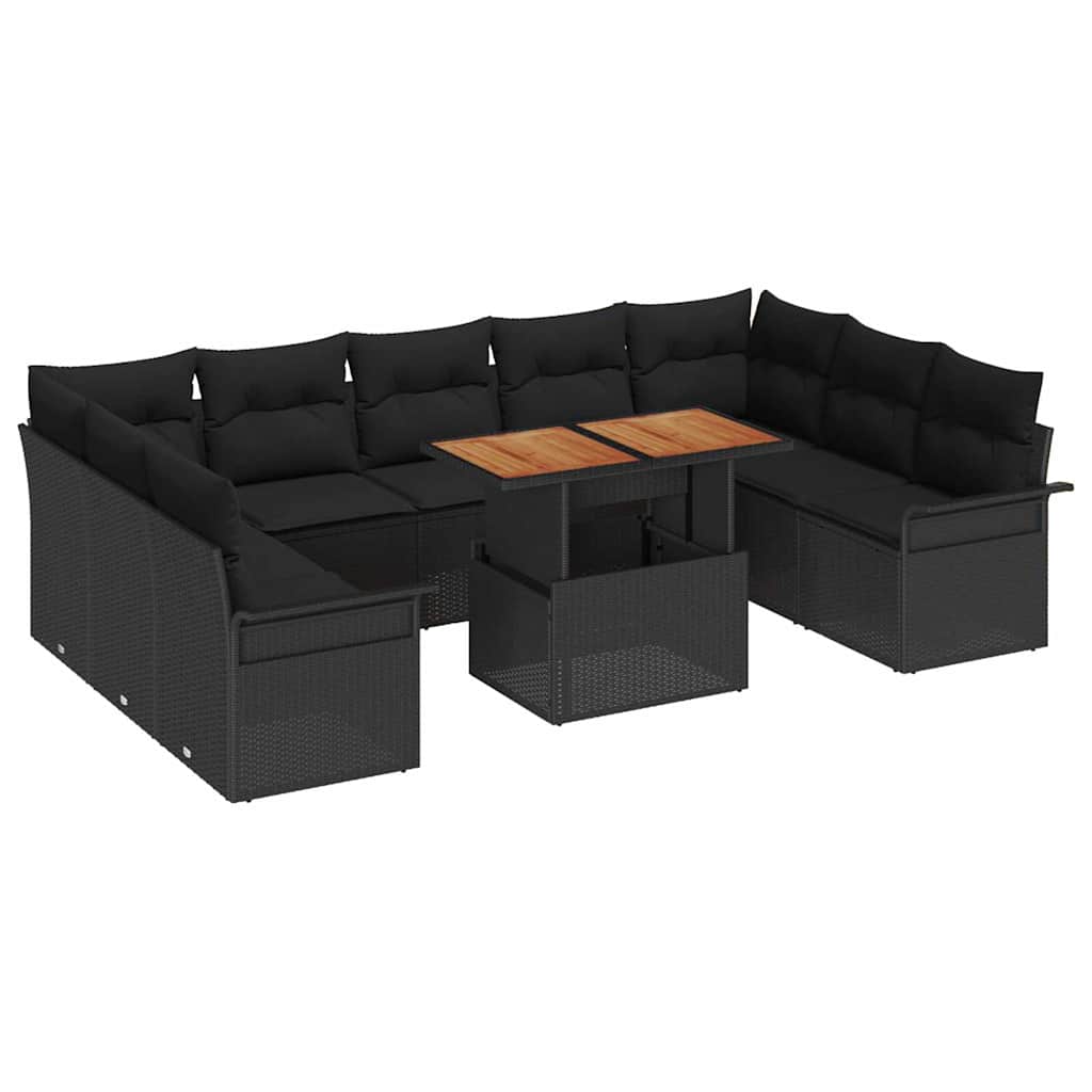 vidaXL Zestaw Sof na Ogród z przechowywaniem 10 pcs Czarny Polirattan