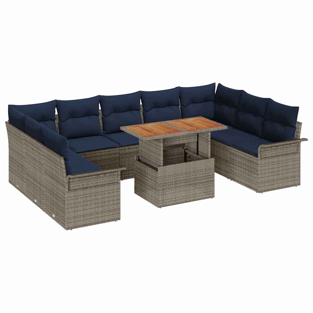 vidaXL Zestaw Sof na Ogród z przechowywaniem 10 pcs Szary Polirattan