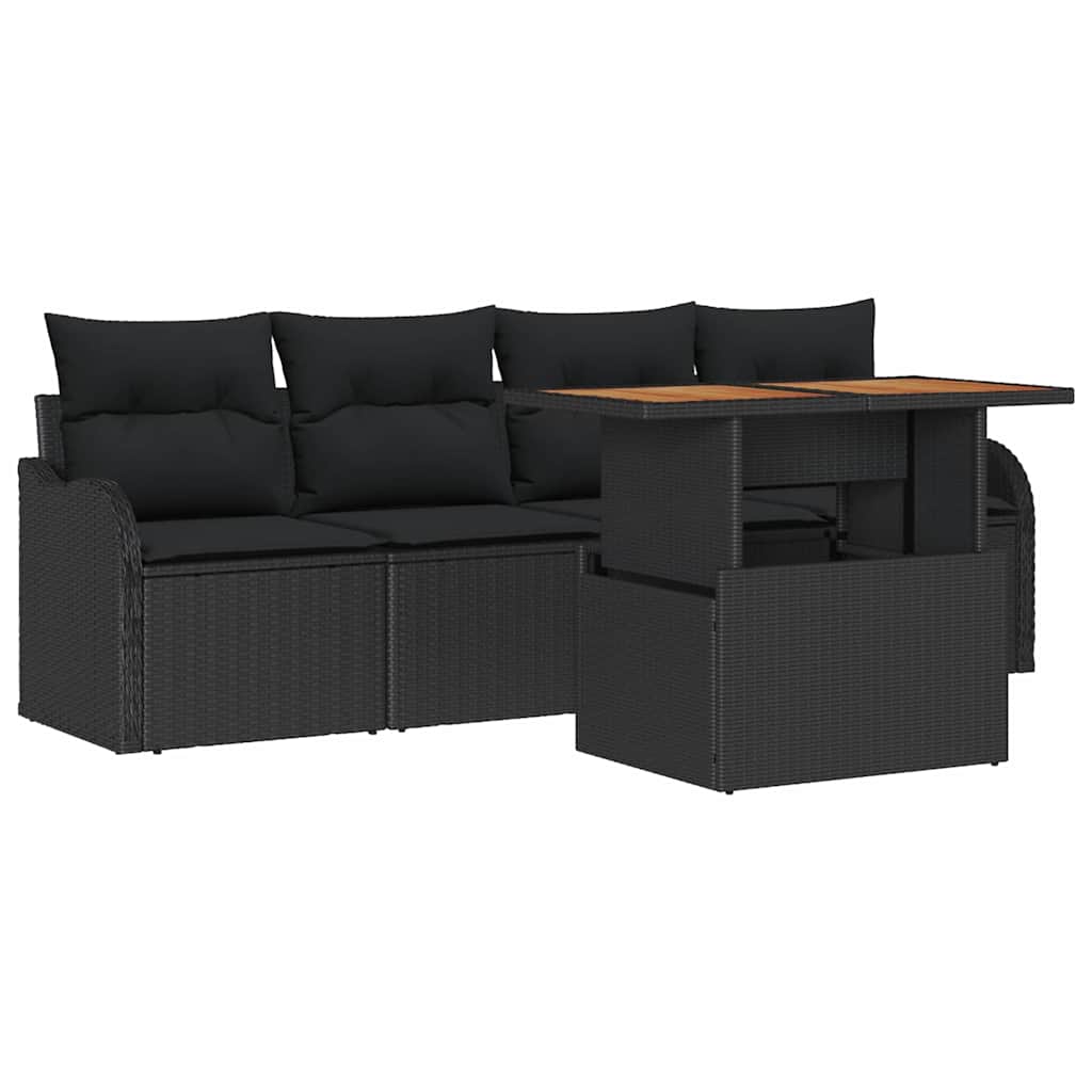 vidaXL Zestaw Sof na Ogród z przechowywaniem 5 pcs Czarny polirattan