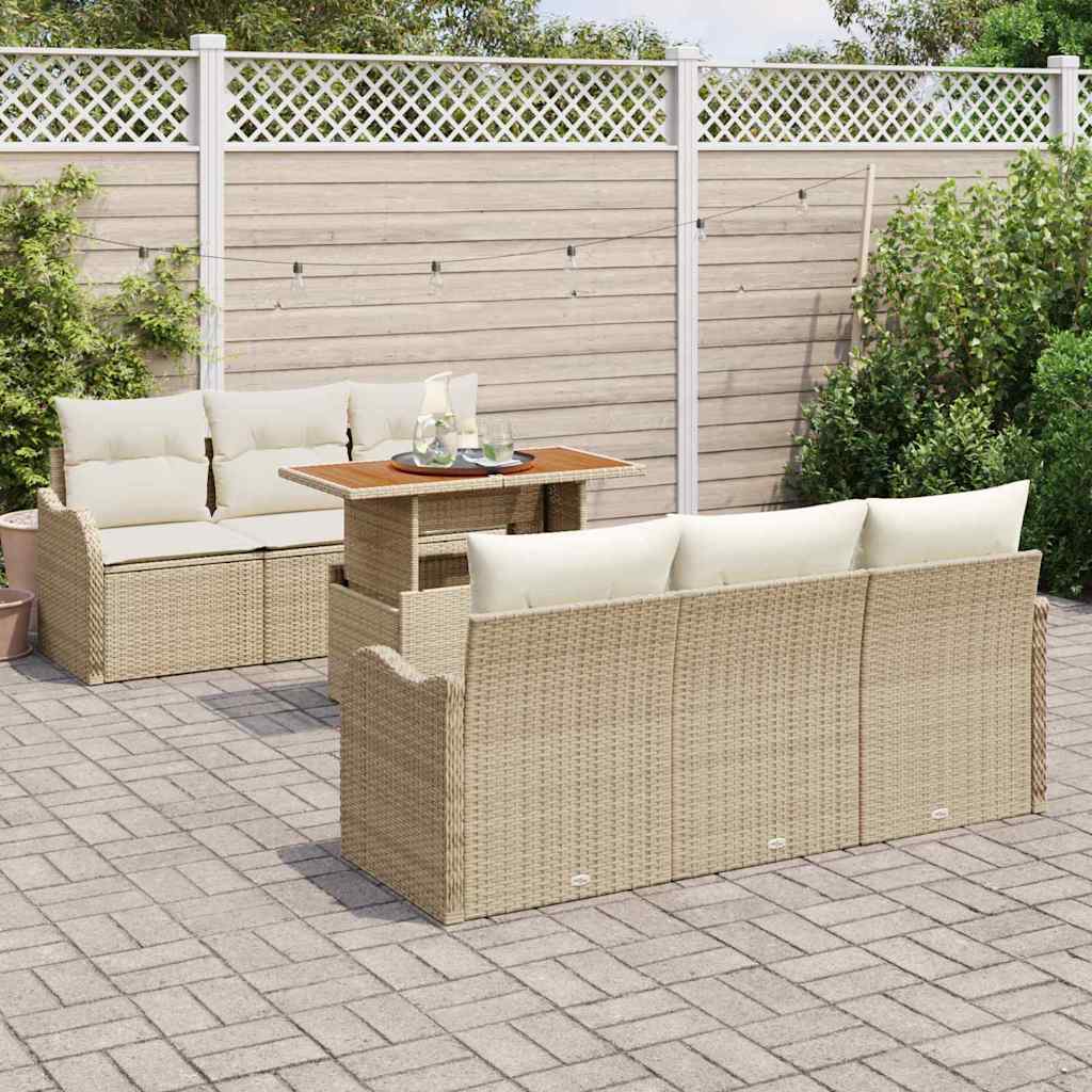vidaXL Zestaw Sof na Ogród z przechowywaniem 7 pcs Beżowy Polirattan