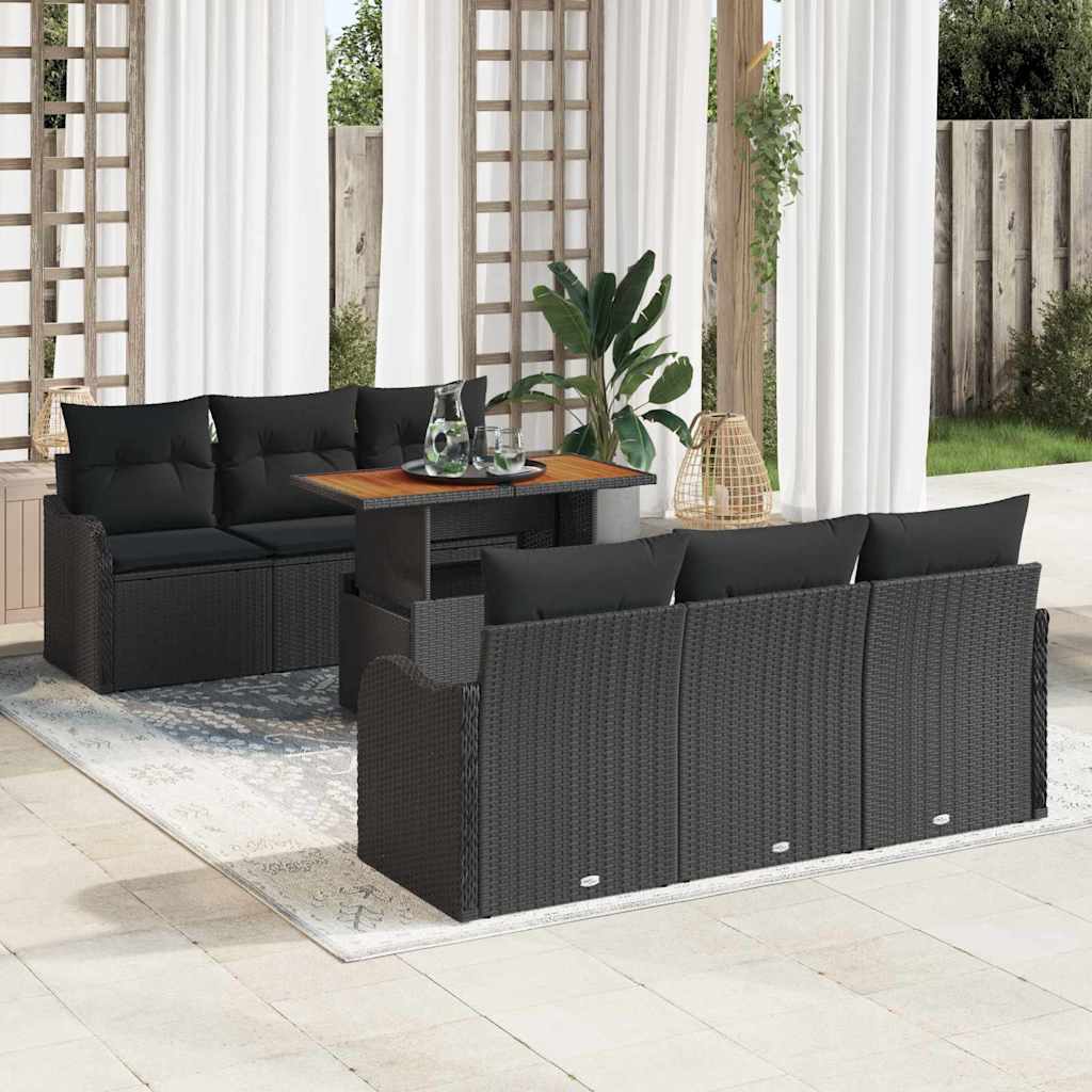 vidaXL Zestaw Sof na Ogród z przechowywaniem 7 pcs Czarny Polirattan