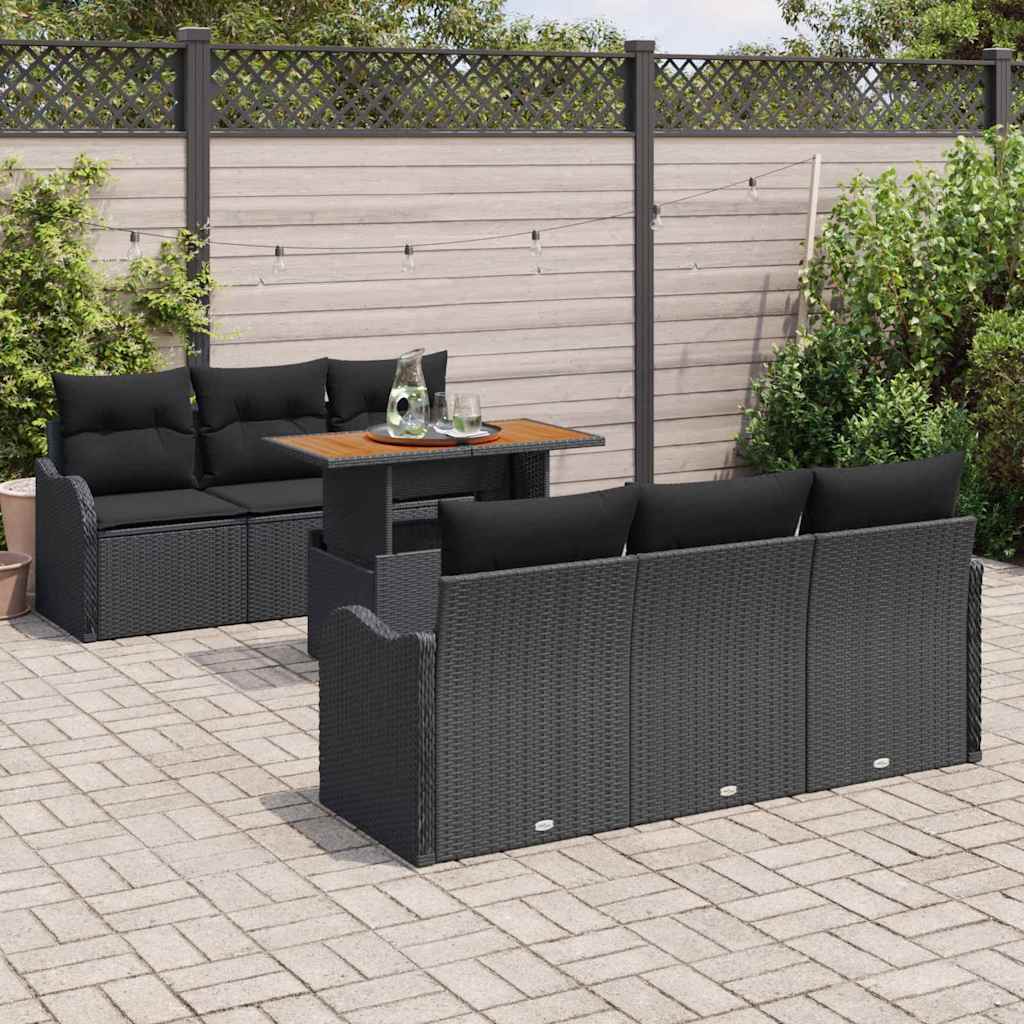 vidaXL Zestaw Sof na Ogród z przechowywaniem 7 pcs Czarny Polirattan