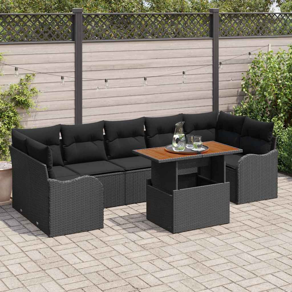 vidaXL Zestaw Sof na Ogród z przechowywaniem 8 pcs Czarny Polirattan