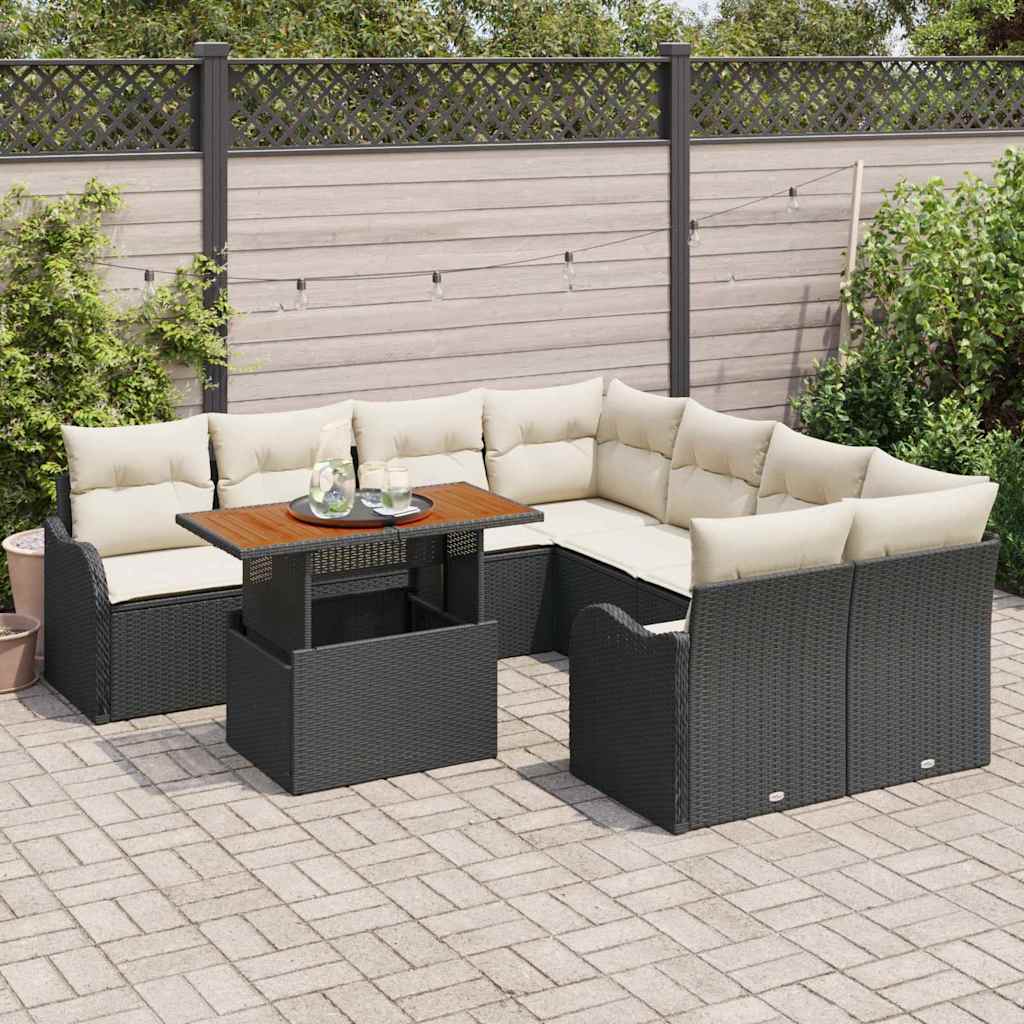 vidaXL Zestaw Sof na Ogród z przechowywaniem 9 pcs Czarny Polirattan