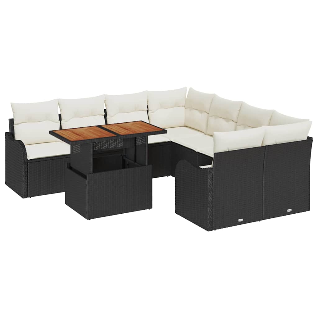 vidaXL Zestaw Sof na Ogród z przechowywaniem 9 pcs Czarny Polirattan