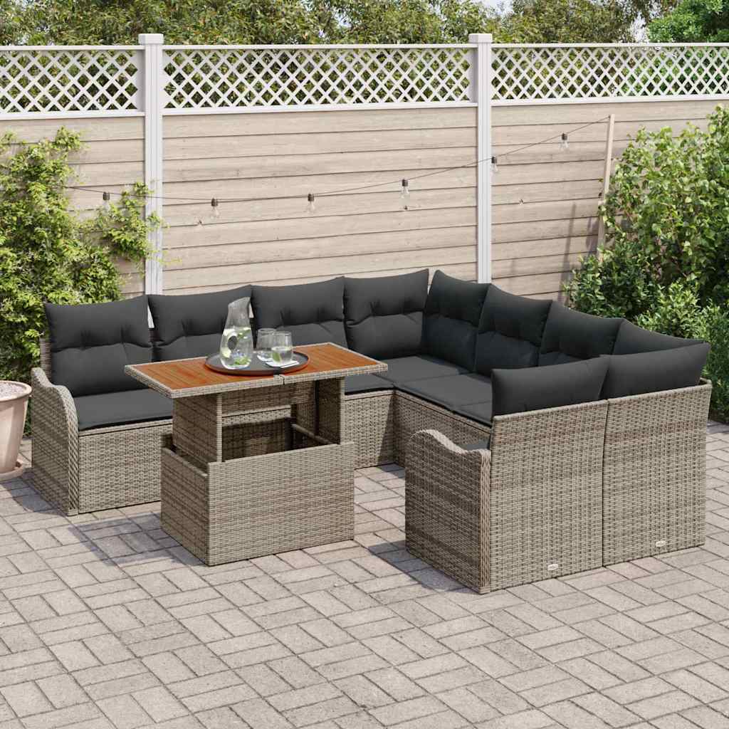 vidaXL Zestaw Sof na Ogród z przechowywaniem 9 pcs Szary Polirattan