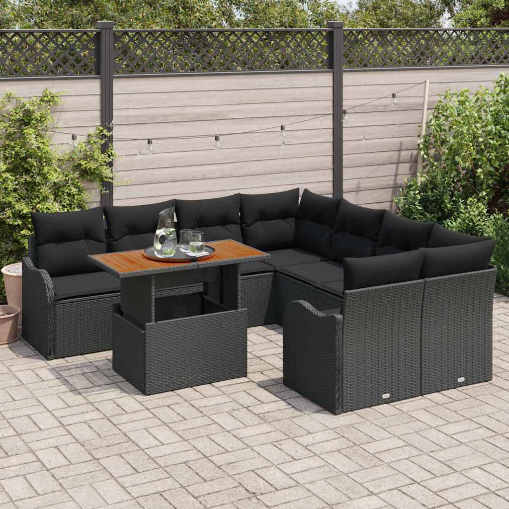vidaXL Zestaw Sof na Ogród z przechowywaniem 9 pcs Czarny Polirattan