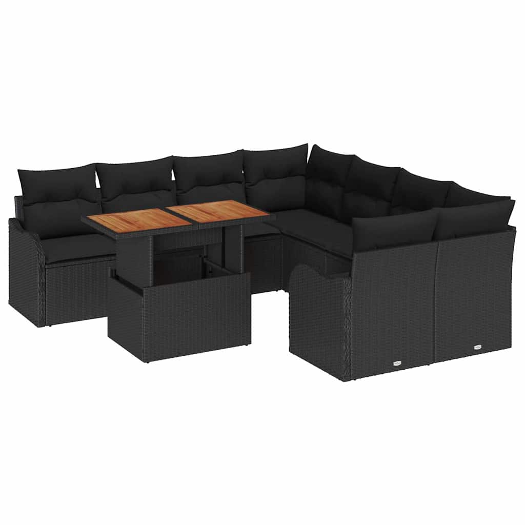 vidaXL Zestaw Sof na Ogród z przechowywaniem 9 pcs Czarny Polirattan