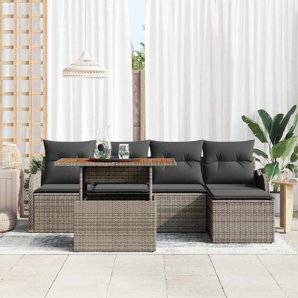 vidaXL Zestaw Sof na Ogród z przechowywaniem 6 pcs Szary Polirattan