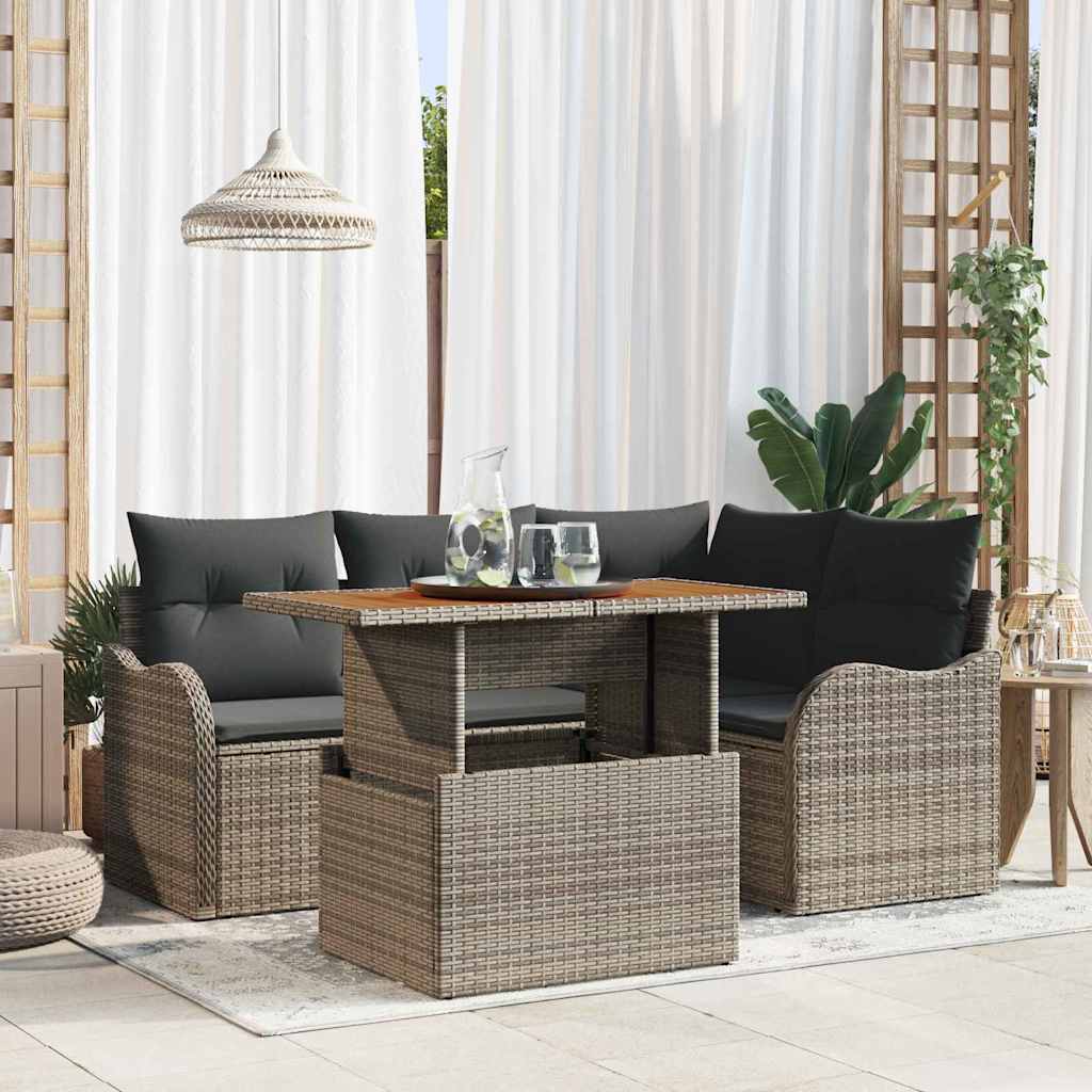 vidaXL Zestaw Sof na Ogród z przechowywaniem 5 pcs Szary Polirattan