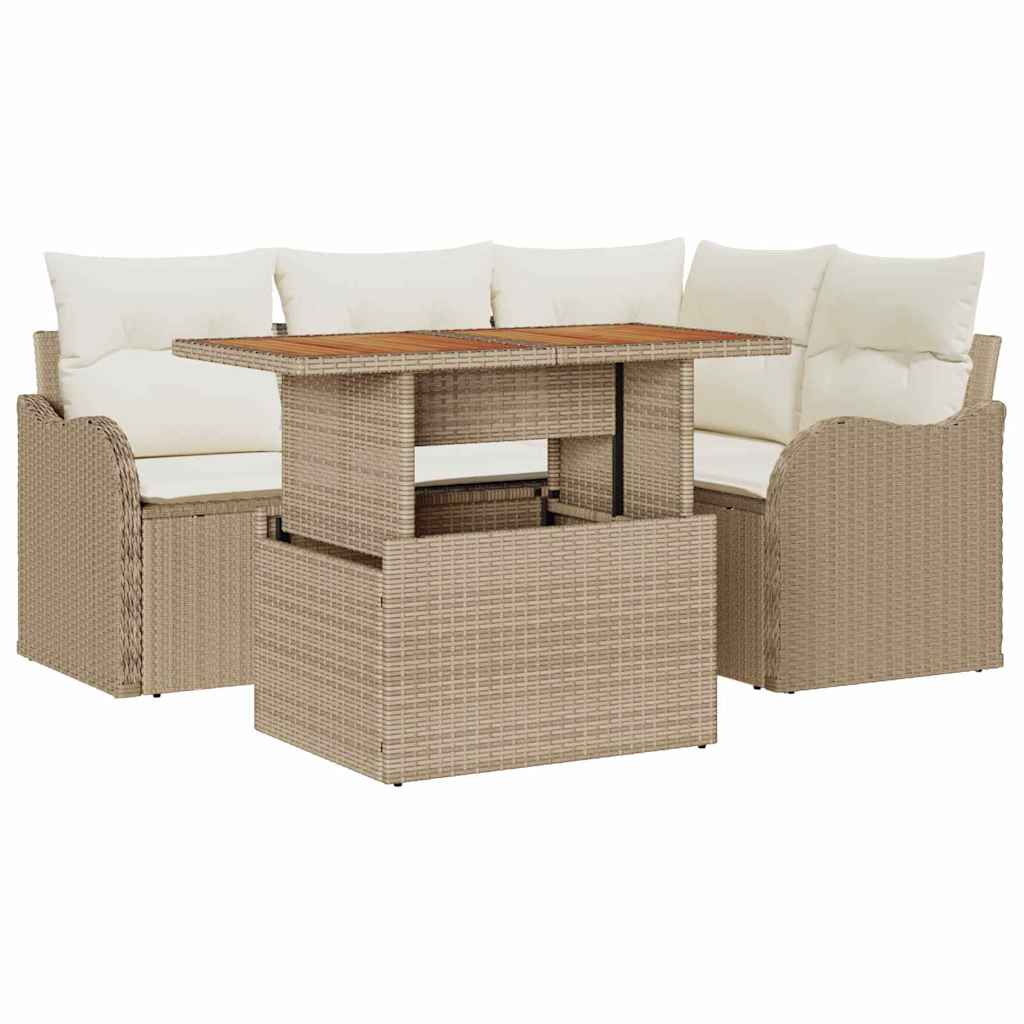 vidaXL Zestaw Sof na Ogród z przechowywaniem 5 pcs Beżowy Polirattan