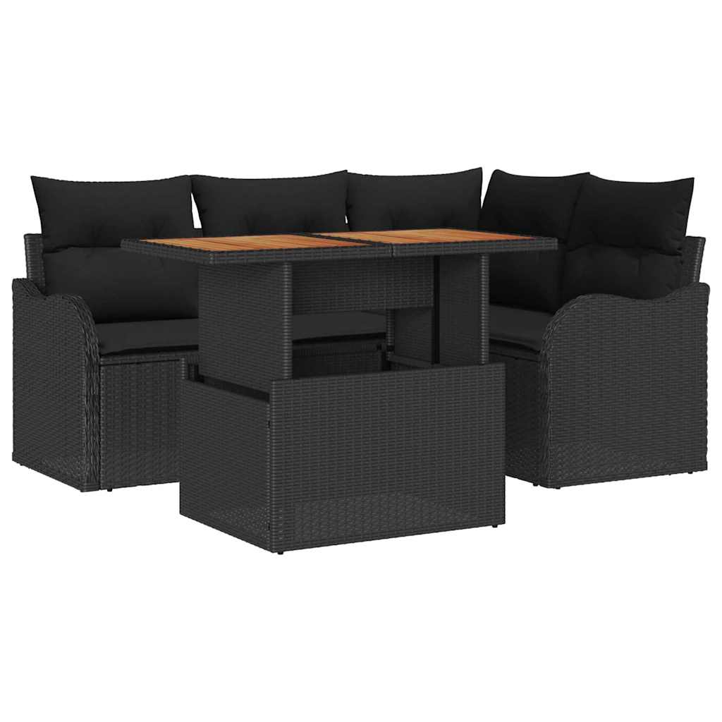 vidaXL Zestaw Sof na Ogród z przechowywaniem 5 pcs Czarny Polirattan
