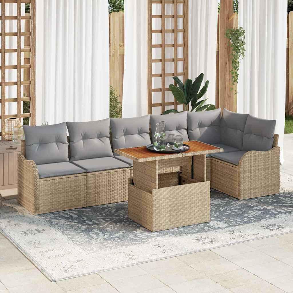 vidaXL Zestaw Sof na Ogród z przechowywaniem 7 pcs Beżowy Polirattan