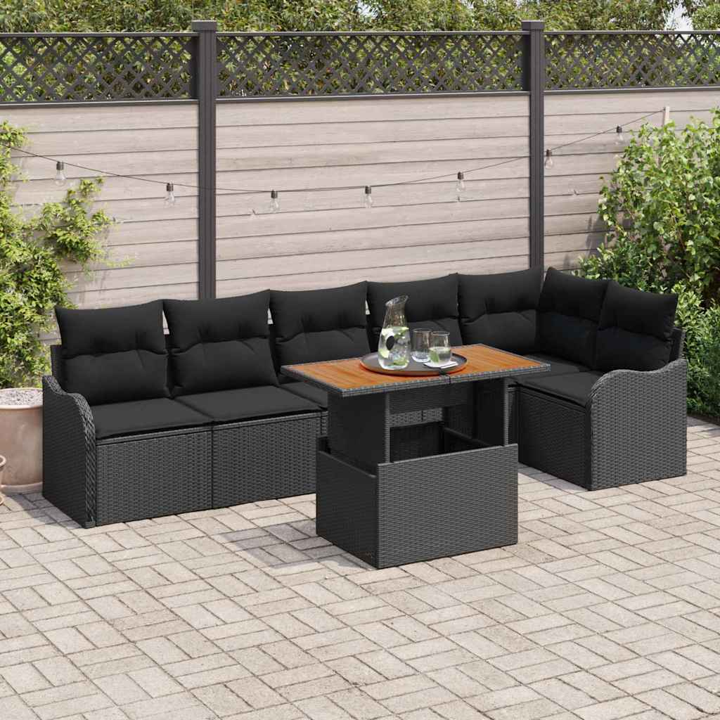 vidaXL Zestaw Sof na Ogród z przechowywaniem 7 pcs Czarny Polirattan