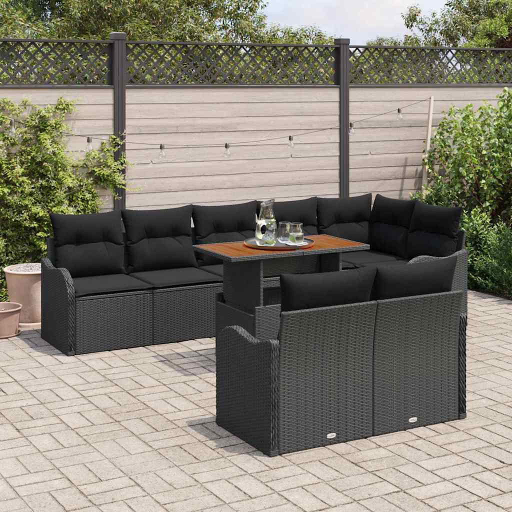 vidaXL Zestaw Sof na Ogród z przechowywaniem 9 pcs Czarny Polirattan