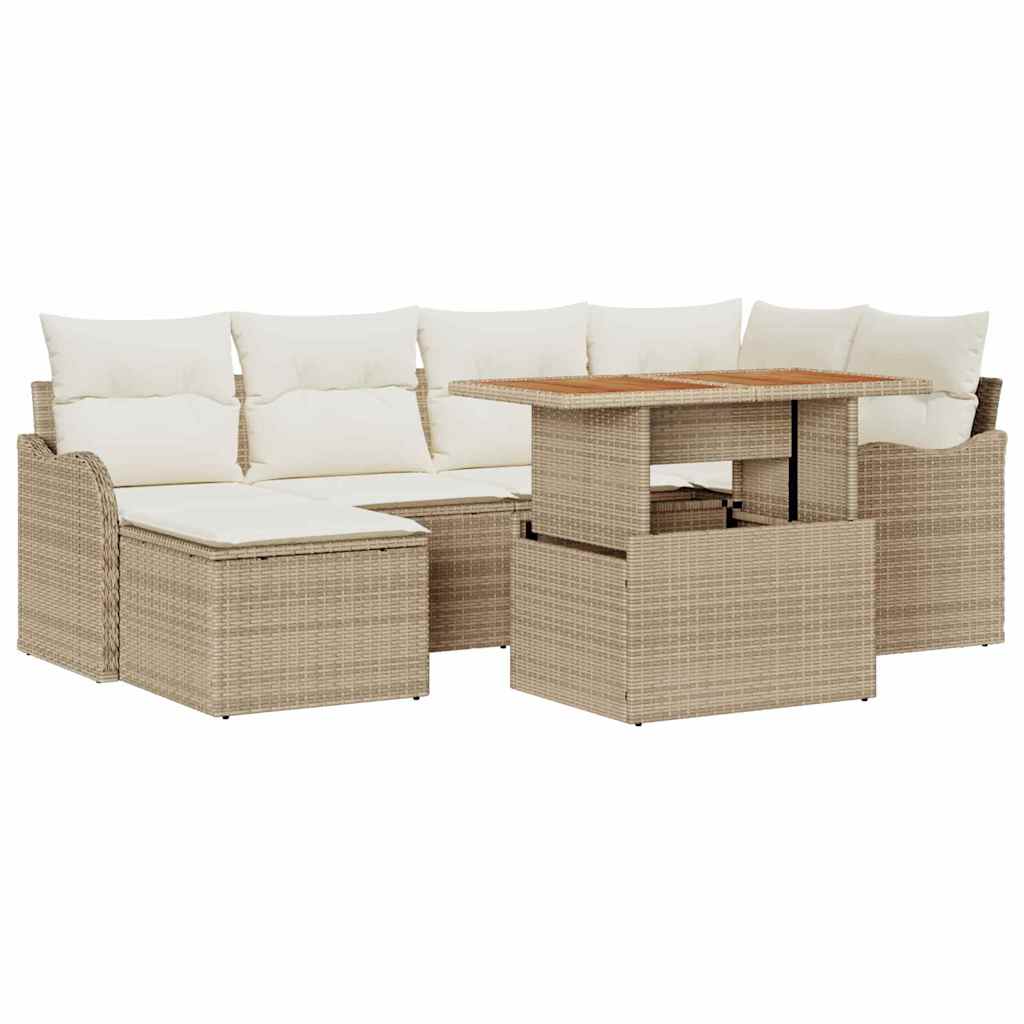 vidaXL Zestaw Sof na Ogród z przechowywaniem 7 pcs Beżowy Polirattan