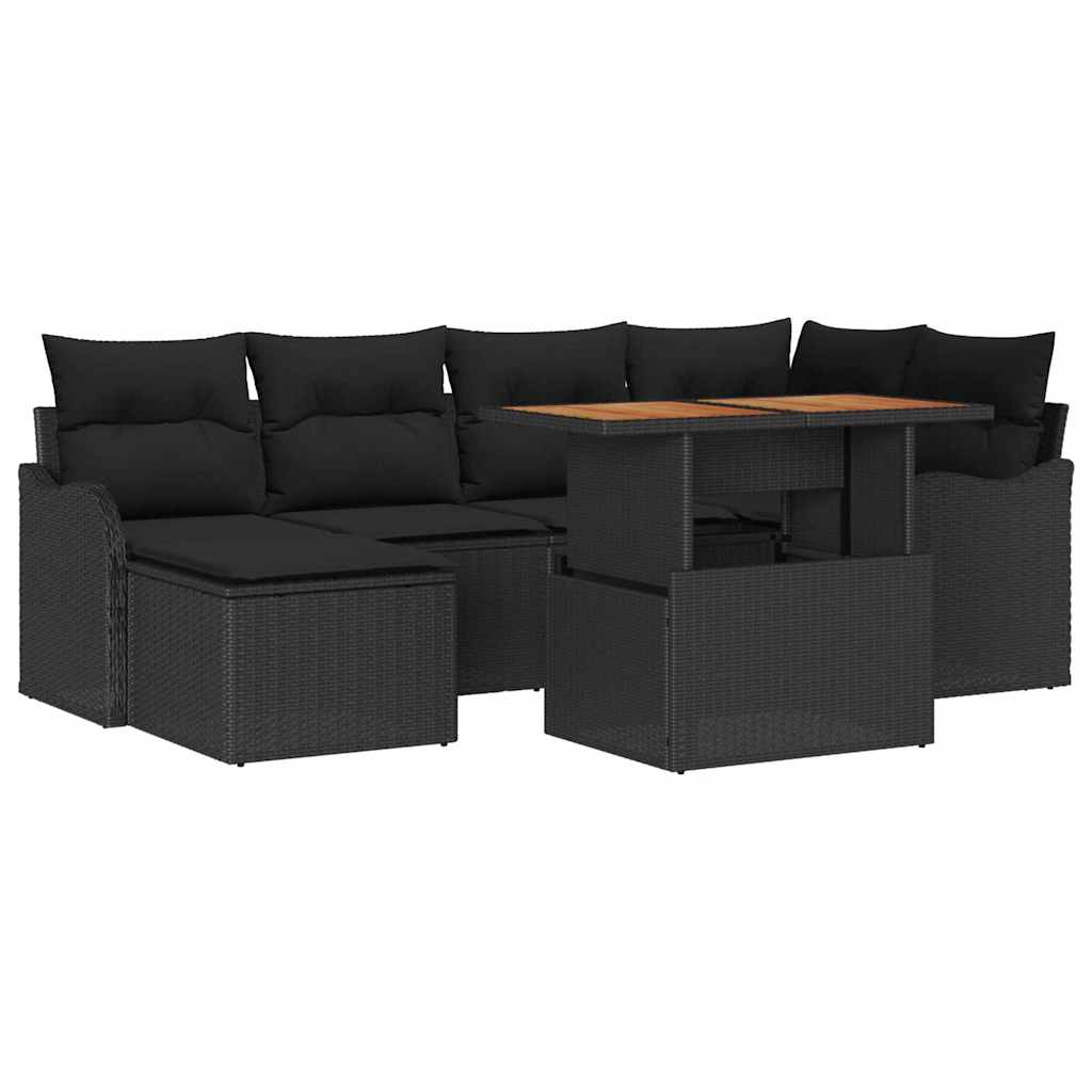 vidaXL Zestaw Sof na Ogród z przechowywaniem 7 pcs Czarny Polirattan