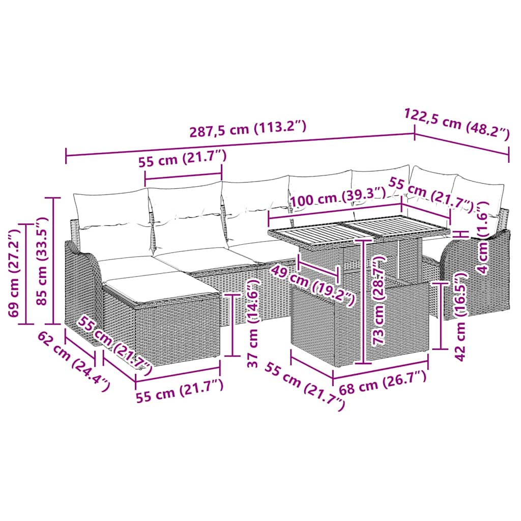 vidaXL Zestaw Sof na Ogród z przechowywaniem 8 pcs Szary Polirattan