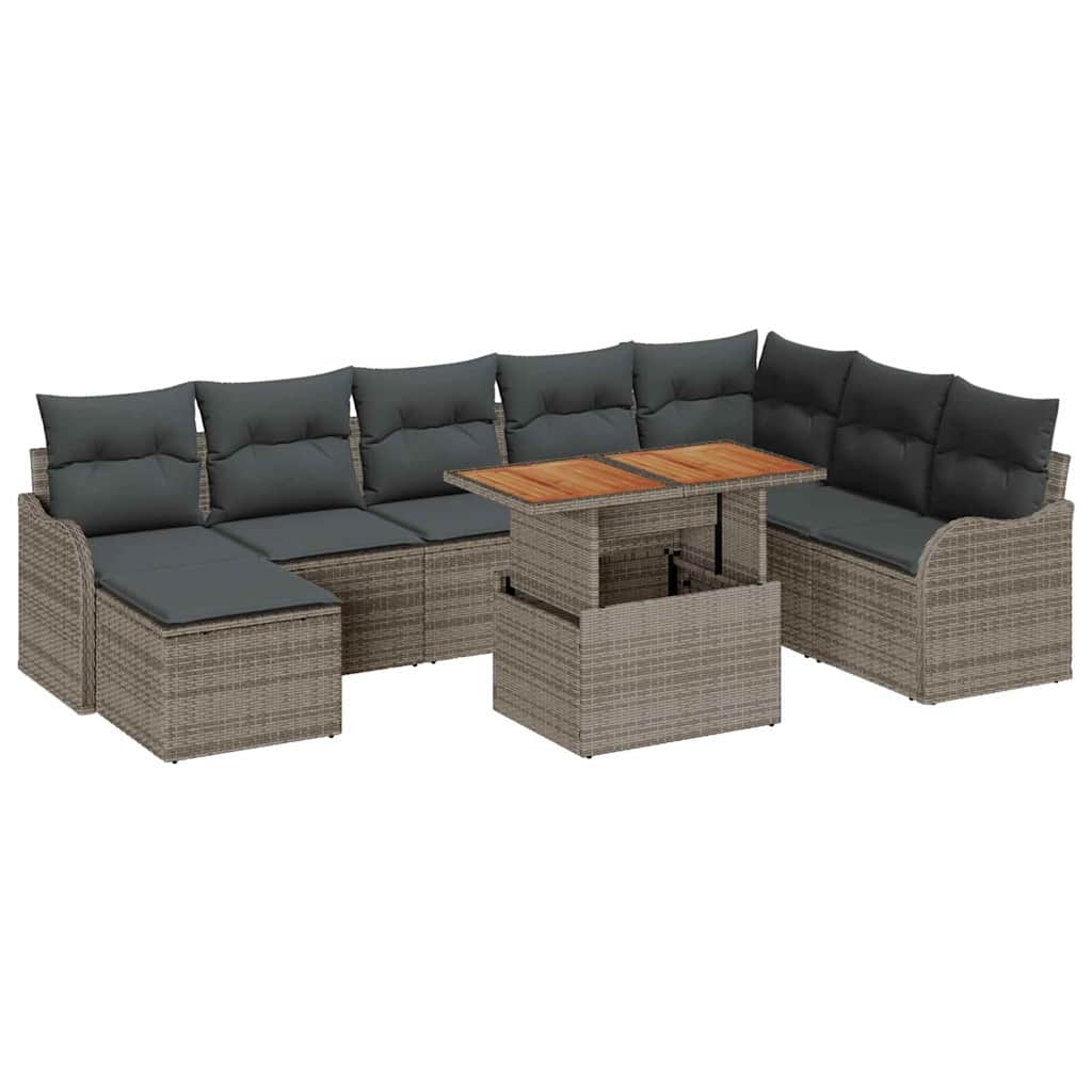 vidaXL Zestaw Sof na Ogród z przechowywaniem 9 pcs Szary Polirattan