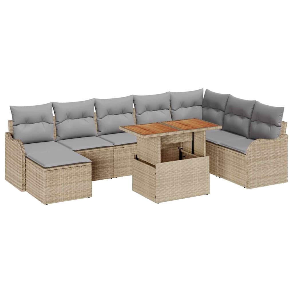 vidaXL Zestaw Sof na Ogród z przechowywaniem 9 pcs Beżowy Polirattan