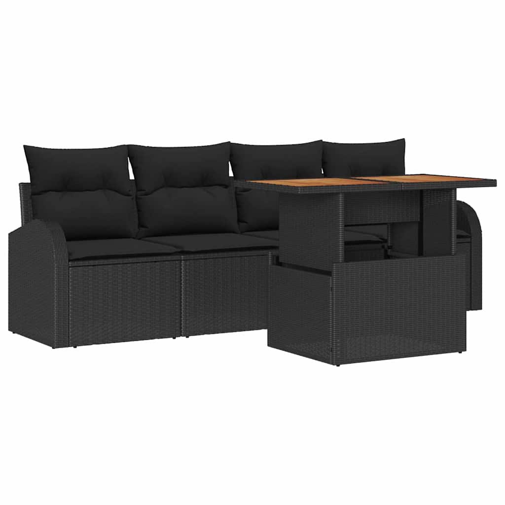vidaXL Zestaw Sof na Ogród z przechowywaniem 5 pcs Czarny Polirattan