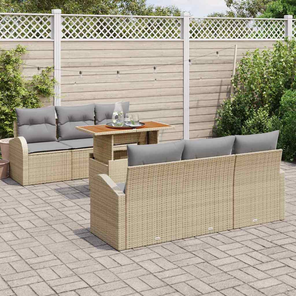 vidaXL Zestaw Sof na Ogród z przechowywaniem 7 pcs Beżowy Polirattan