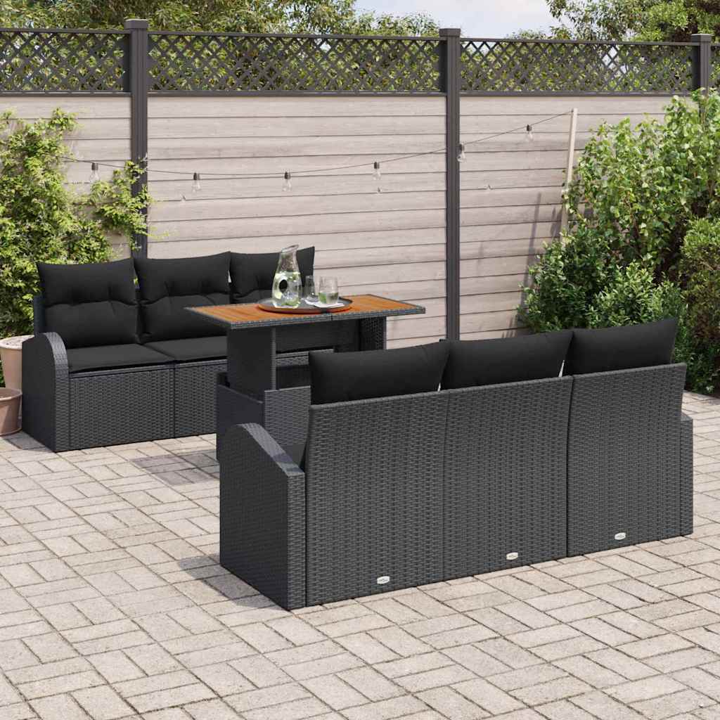 vidaXL Zestaw Sof na Ogród z przechowywaniem 7 pcs Czarny Polirattan